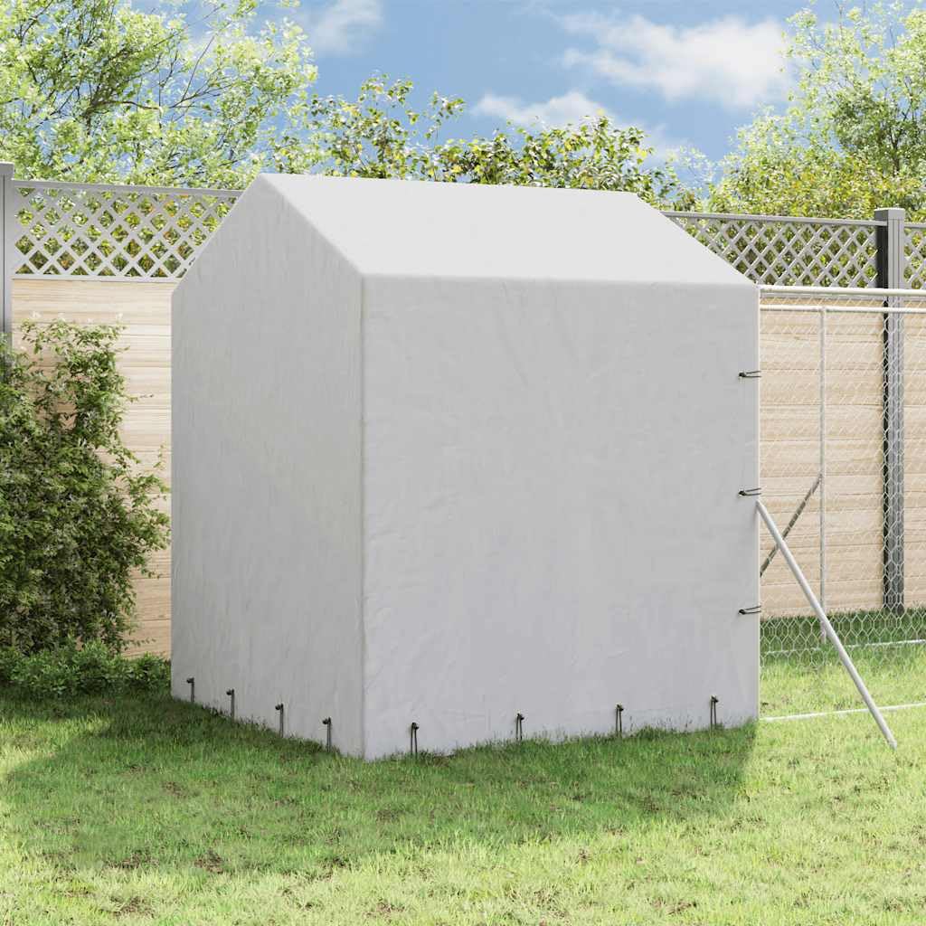 Perrera para perros al aire libre con techo plateado, 2 x 14 x 2,5 m, acero galvanizado, resistente recinto para perros con puerta con cierre para una salida segura en el jardín y recinto