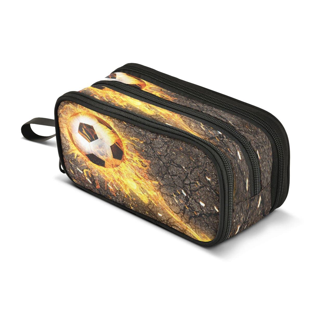 Estuche para lápices de fútbol con purpurina dorada con 3 compartimentos, bolsa para bolígrafos, estuche escolar portátil para guardar artículos de papelería para niñas y niños