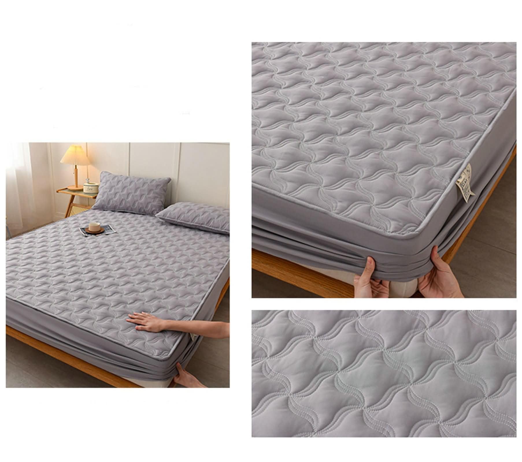 Set 3 Pezzi Lenzuola Singole Cotone Lavato con Angoli, Motivo Geometrico, 180 x 200 x 30 CM + 2 Federe, Grigio