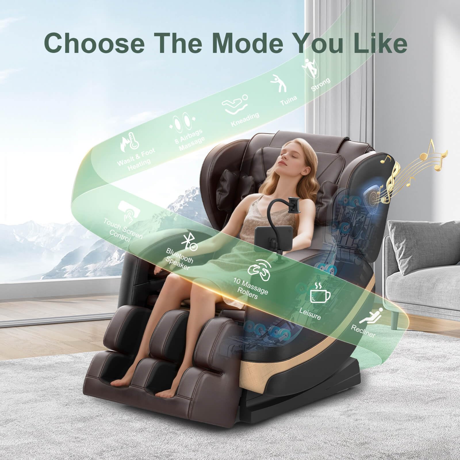 F FURNIMAT Massagesessel Ganzkörper, Zero Gravity Relaxsessel Massagestühle mit Taillen- und Beinheizung, Komfort-Airbags, Fußrollen, 10 Massagerollen, Bluetooth-Lautsprecher, Fernbedienung