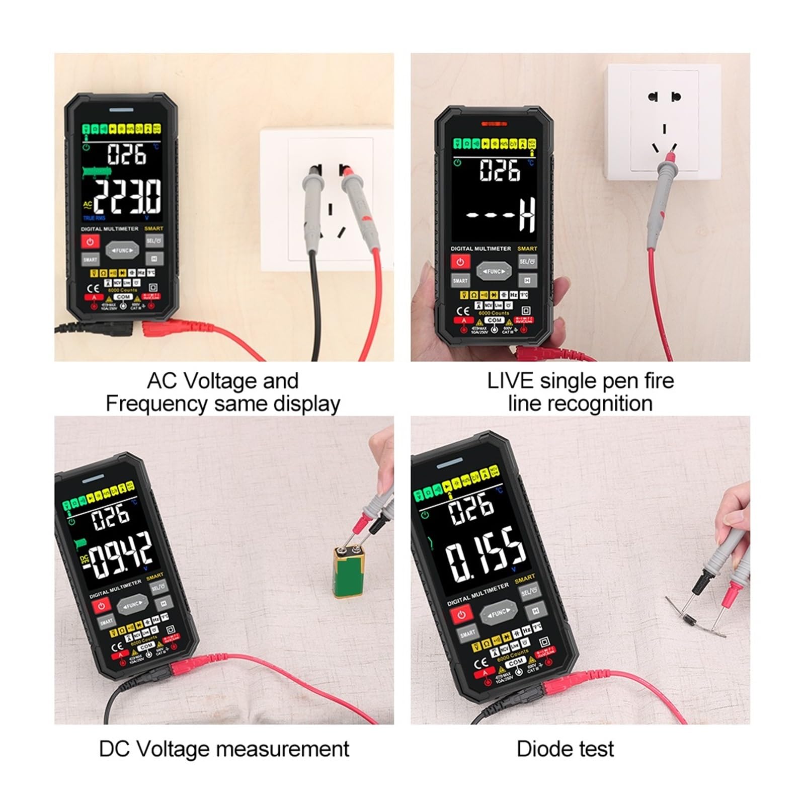 Inteligentny Multimetr Auto Range True RMS NCV DC AC Tester Napięcia Automatyczny Woltomierz Pomiar Temperatury Cyfrowy Multimetr Dokładny Pomiar(120B-blue)