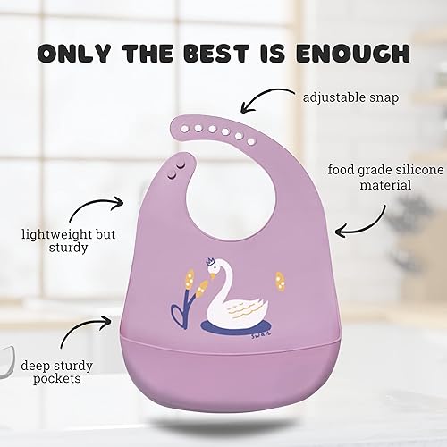 Miniatura 2 de Baberos de silicona para bebés con recogedor de alimentos (juego de 3) Plástico libre de BPA, babero duradero y ajustable Baberos de silicona para