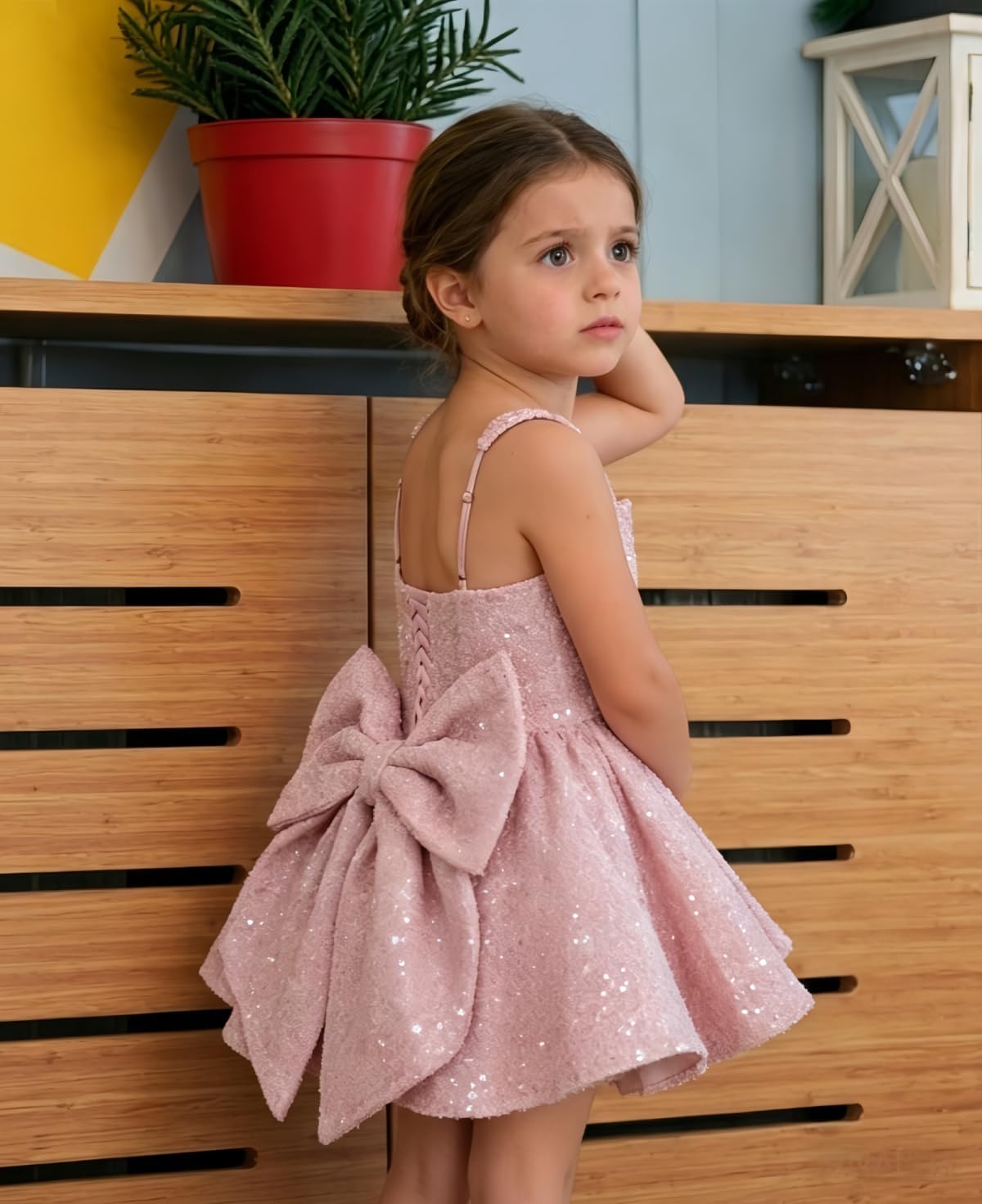 Sparkly Sequin Flower Girl Dress Short Wedding Pageant Ball Gown
