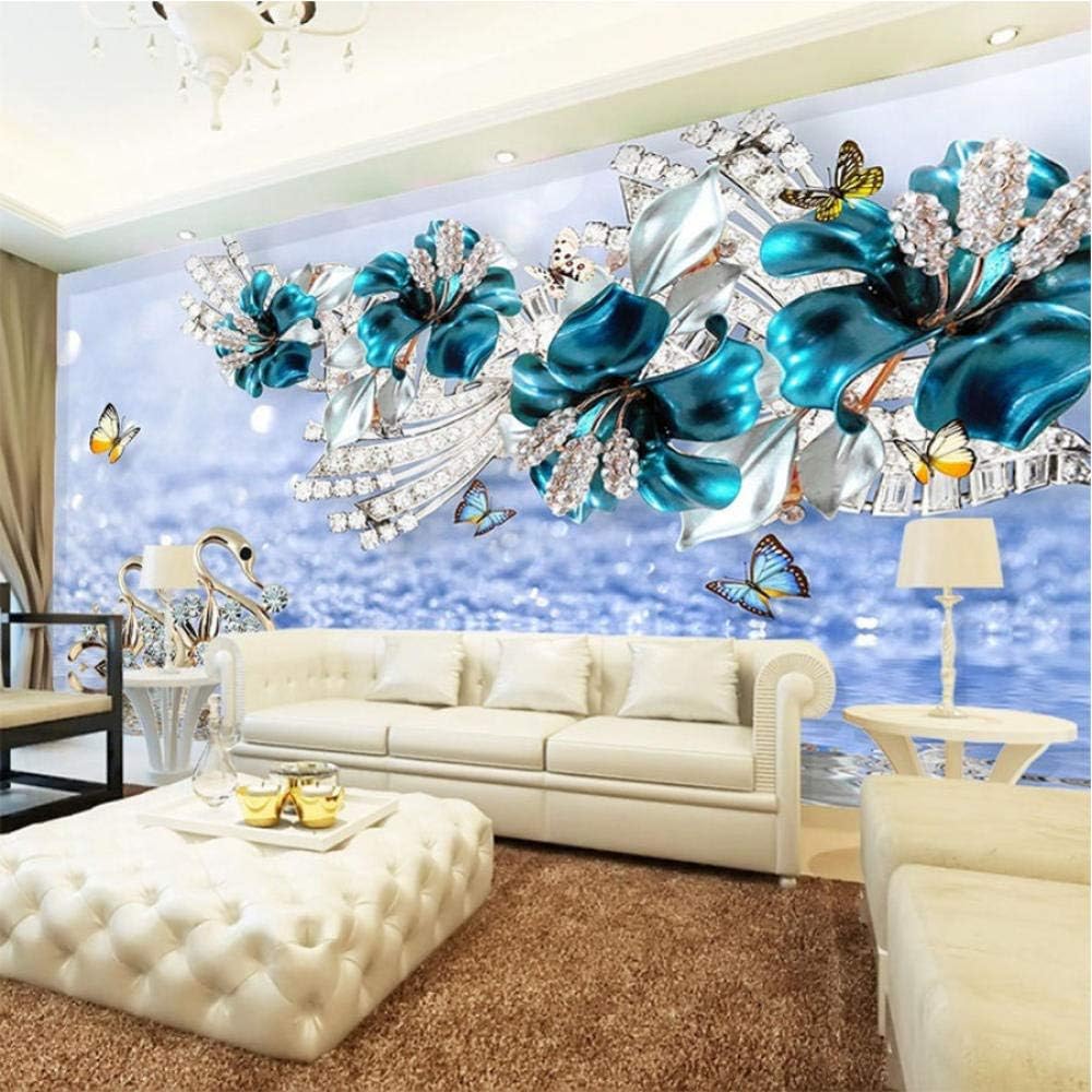 Amazon Co Jp 写真の壁紙3d立体白鳥青い花宝石壁壁画ヨーロピアンスタイルのリビングルームテレビソファ背景高級壁紙 400x280cm ホーム キッチン