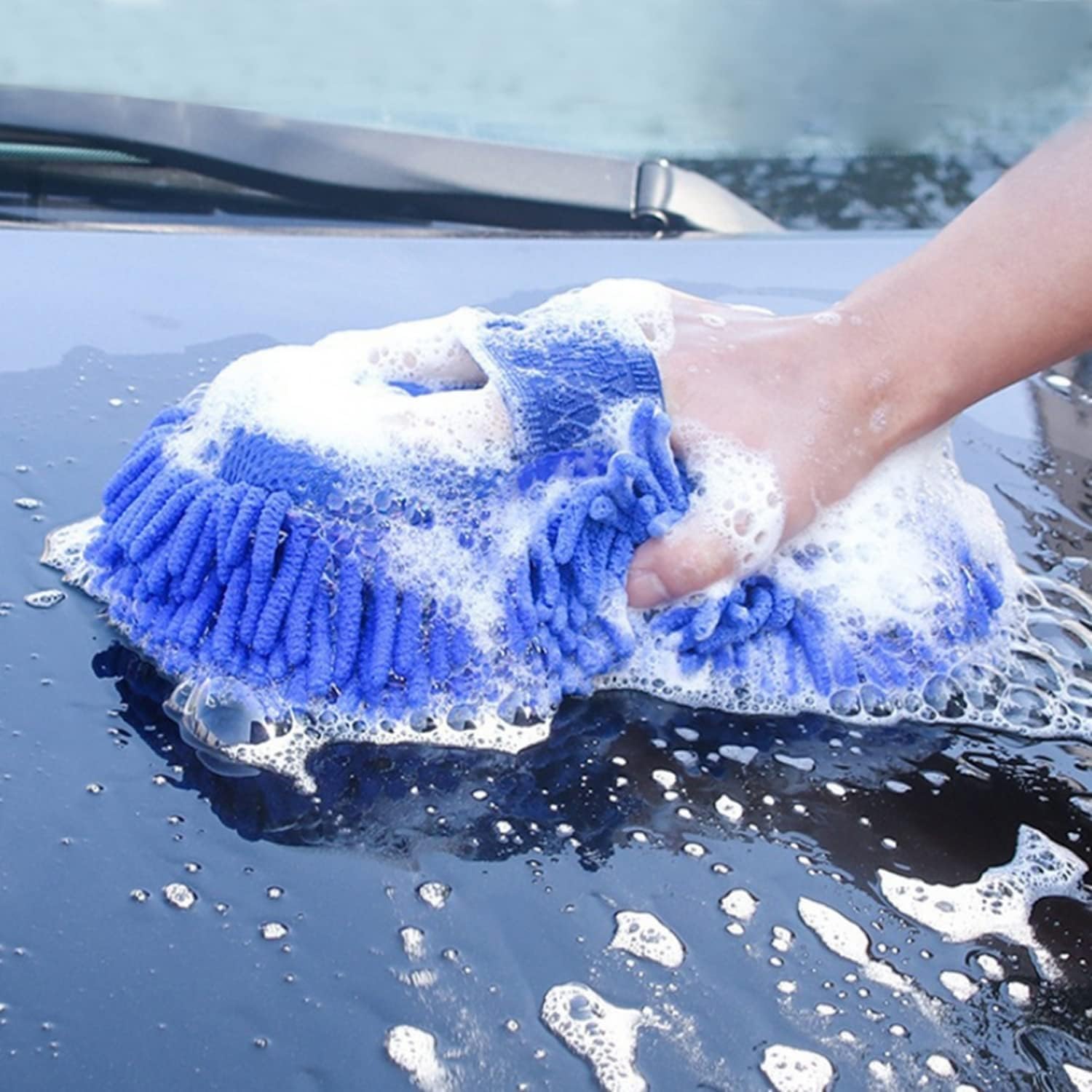 Car Cleaning Brush Cleaner Tools Microfiber Super Clean Car Windows Cleaning Sponge Chenille Coral Fleece Cloth Towel Car Wash Gloves Auto Washer - Random, Color-picture-16