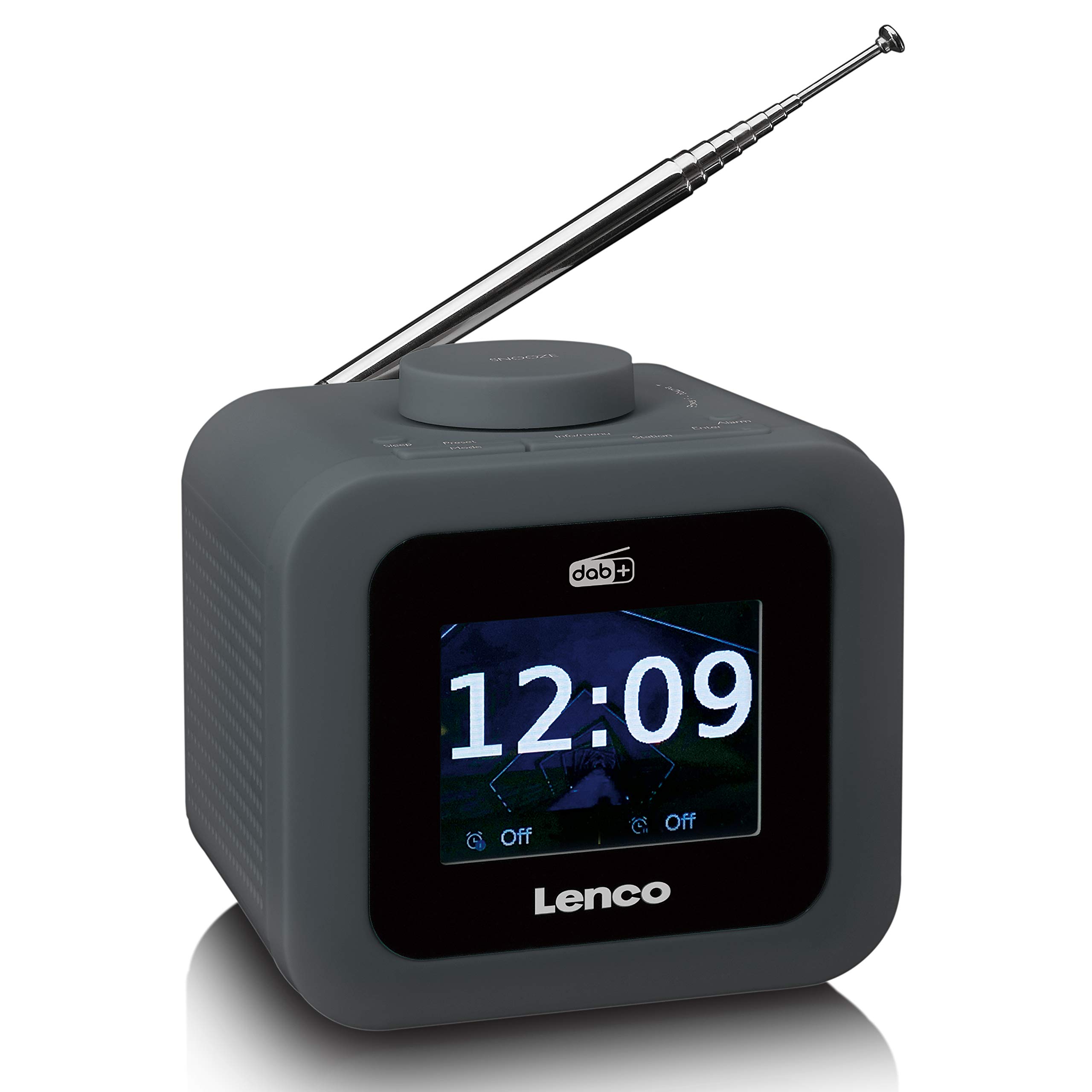 Lenco Radio Despertador CR-620 Dab+ con Pantalla TFT de 3 Pulgadas, PLL FM, Memoria de 40 emisoras para FM y Dab+, Alarma y función de repetición, 2 W RMS, 3,5 mm, Gris, CR-620GY, 90 x 98 x 110 mm