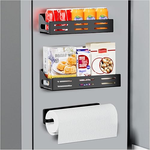Carwiner Paquete de 3 estantes magnéticos para especias para refrigerador con soporte para toallas de papel, organizador magnético para