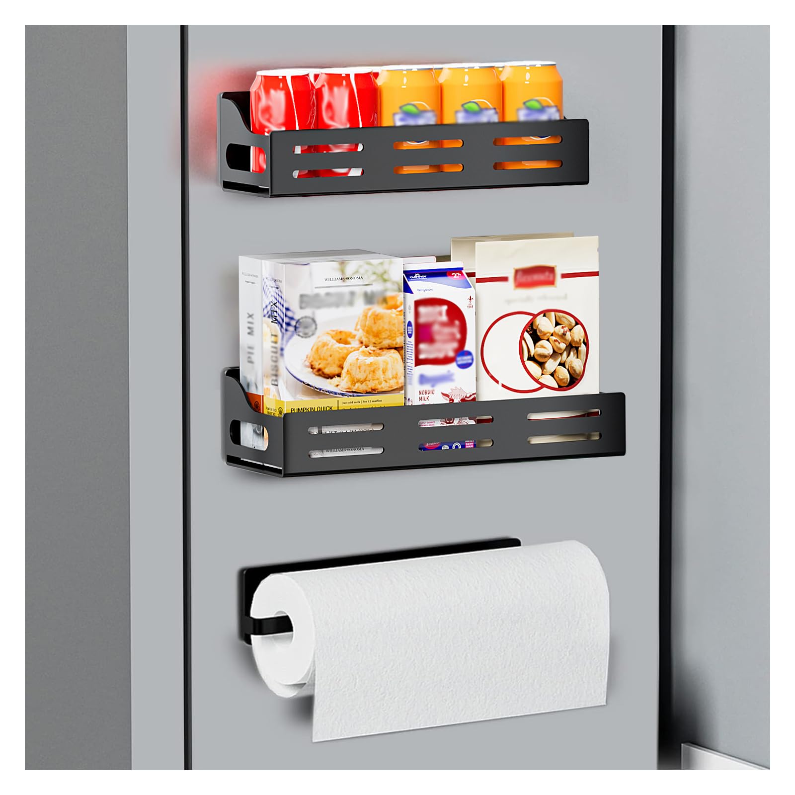 Carwiner 3 Pack Magnetic Spice Rack for Refrigerator with Paper Towel Holder, Magnetic Refrigerator Organizer, Strong Magnetic Fridge Shelf, Rustproof Side Fridge Storage Rack for Kitchen
