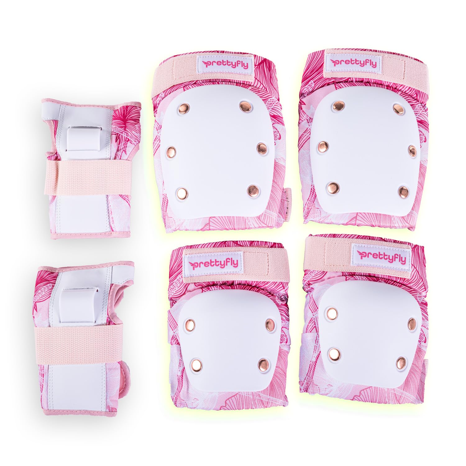 Yvolution Prettyfly Safety Pads Protective Gear Set With Elbow, Knee, Wrist Pads (Pink, Medium)
