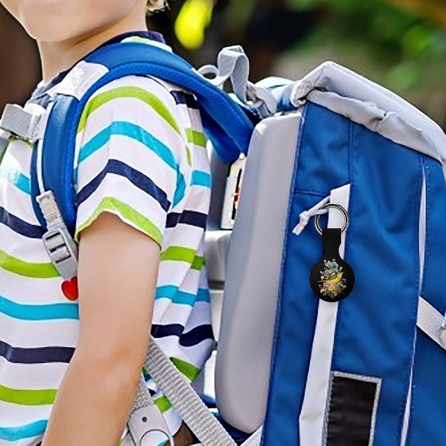 Warbler Bird on Flowers Case Compatible with AirTag Holder Cover with Keychain Ring for Bags Luggages