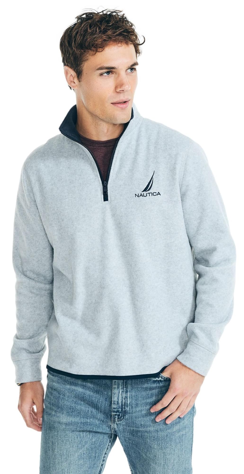 Nautica Men's Grey Heather. Solid 1/4 Zip Fleece Sweatshirt, Xxl