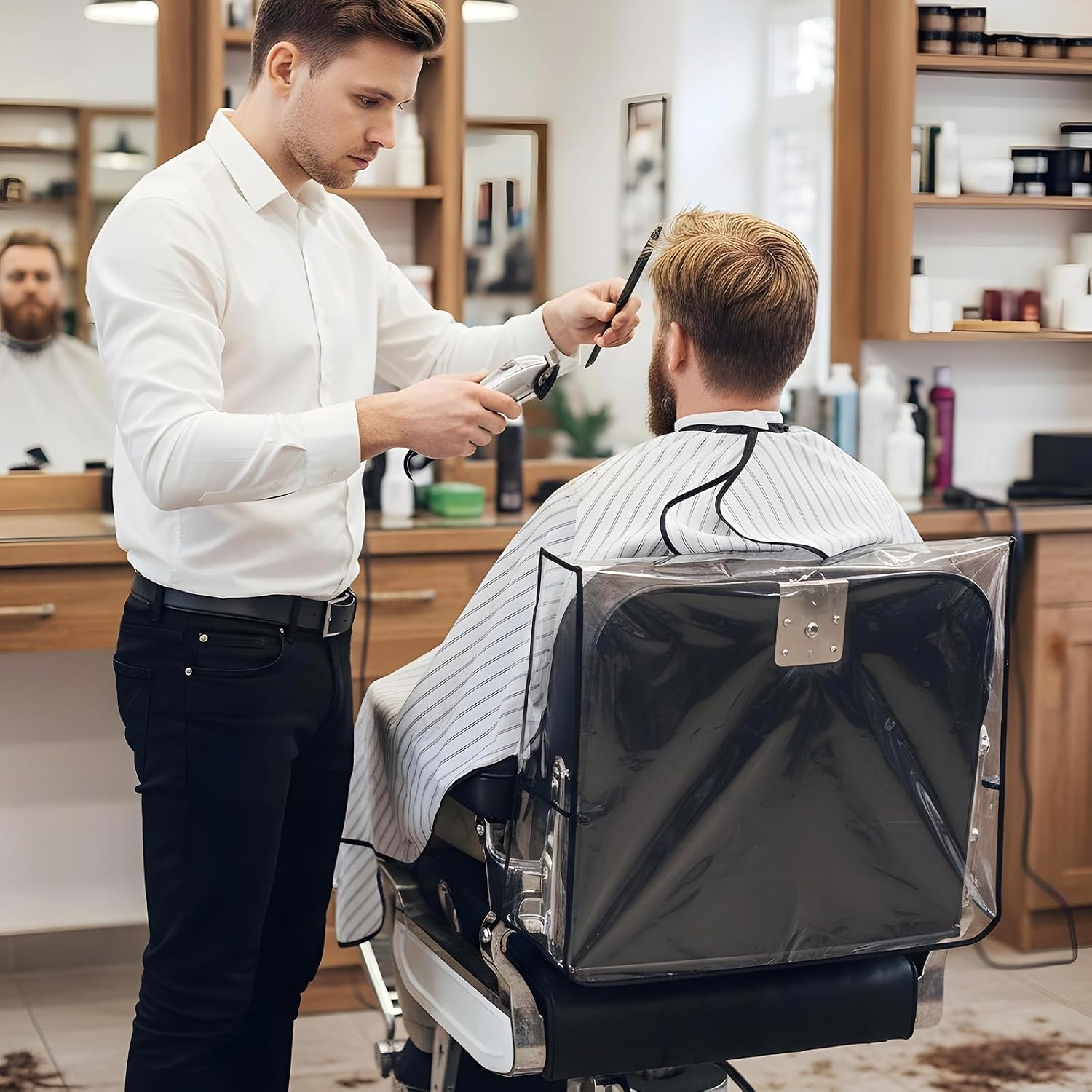 8 Pcs Black Edge Salon Chair Cover Clear Plastic Square Hairdressing Back Protectors for Fits Most Standard Back Reinforced Precision Stitched Covers to Prevent Damage Spa/Salon Chairs