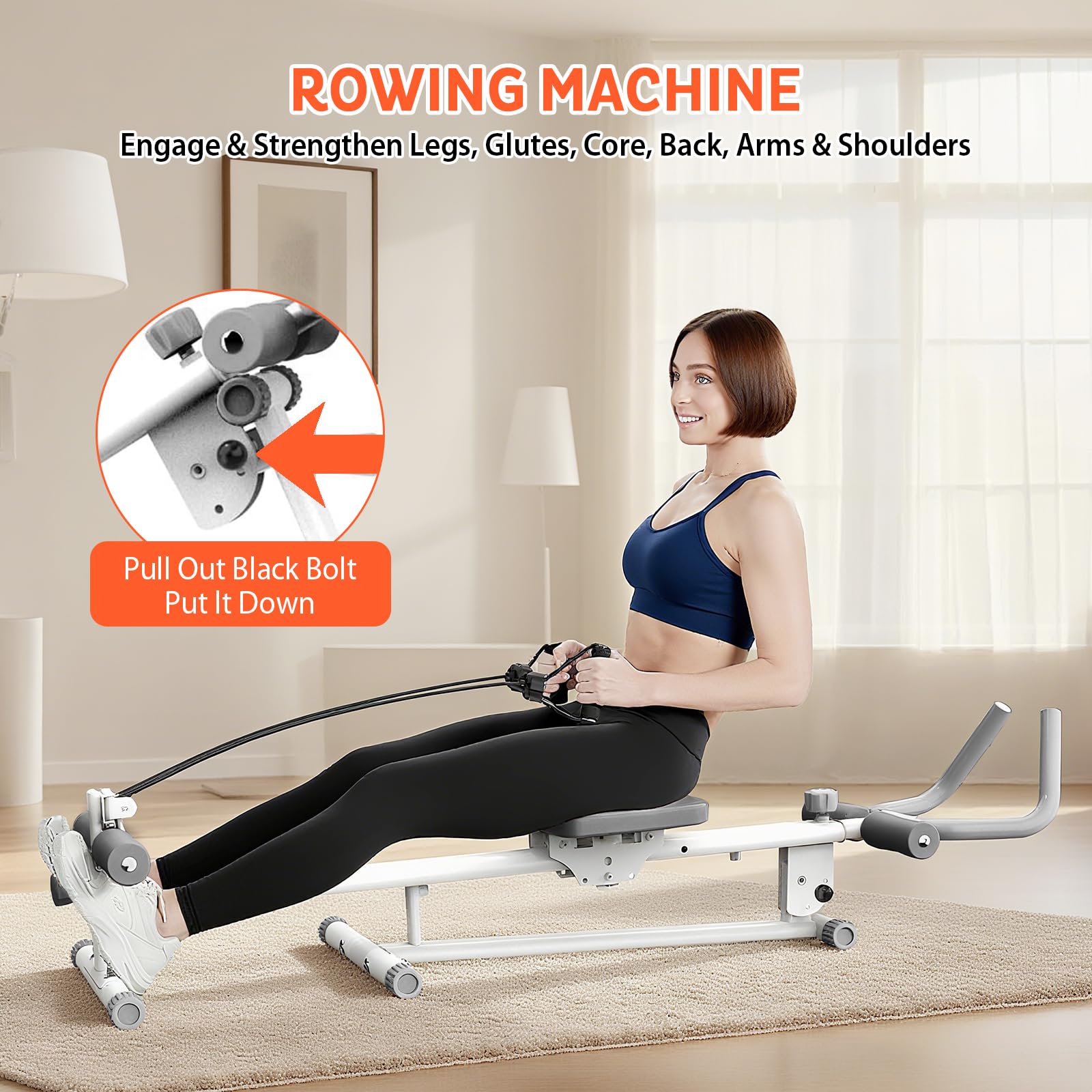 Rudergerät für Zuhause, 4-in-1-Übungsausrüstung, Klappbar Rudermaschine | Beinpressmaschine/Ab Glider Machine/Roman Chair,Indoor-Gerät für das Home-Gym,Multifunktionaler Rückenlehne,120kg Belastbar