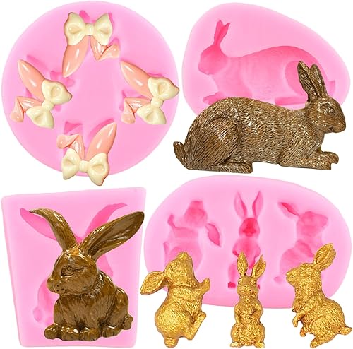 ZiXiang Molde de silicona para fondant de conejo de Pascua, orejas de conejo, moldes de chocolate para decoración de pasteles, decoración de