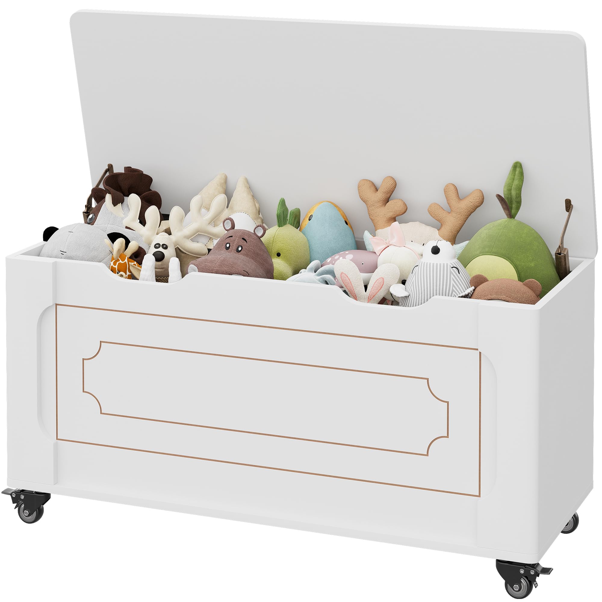 Garvee Sitzbank mit Stauraum – 100 cm Holz-Aufbewahrungsbank mit Rollen, Sicherheits-Scharnieren, bis 160 kg belastbar, abgerundete Ecken & U-Ausschnitt – Moderne Truhe für Flur, Wohnzimmer