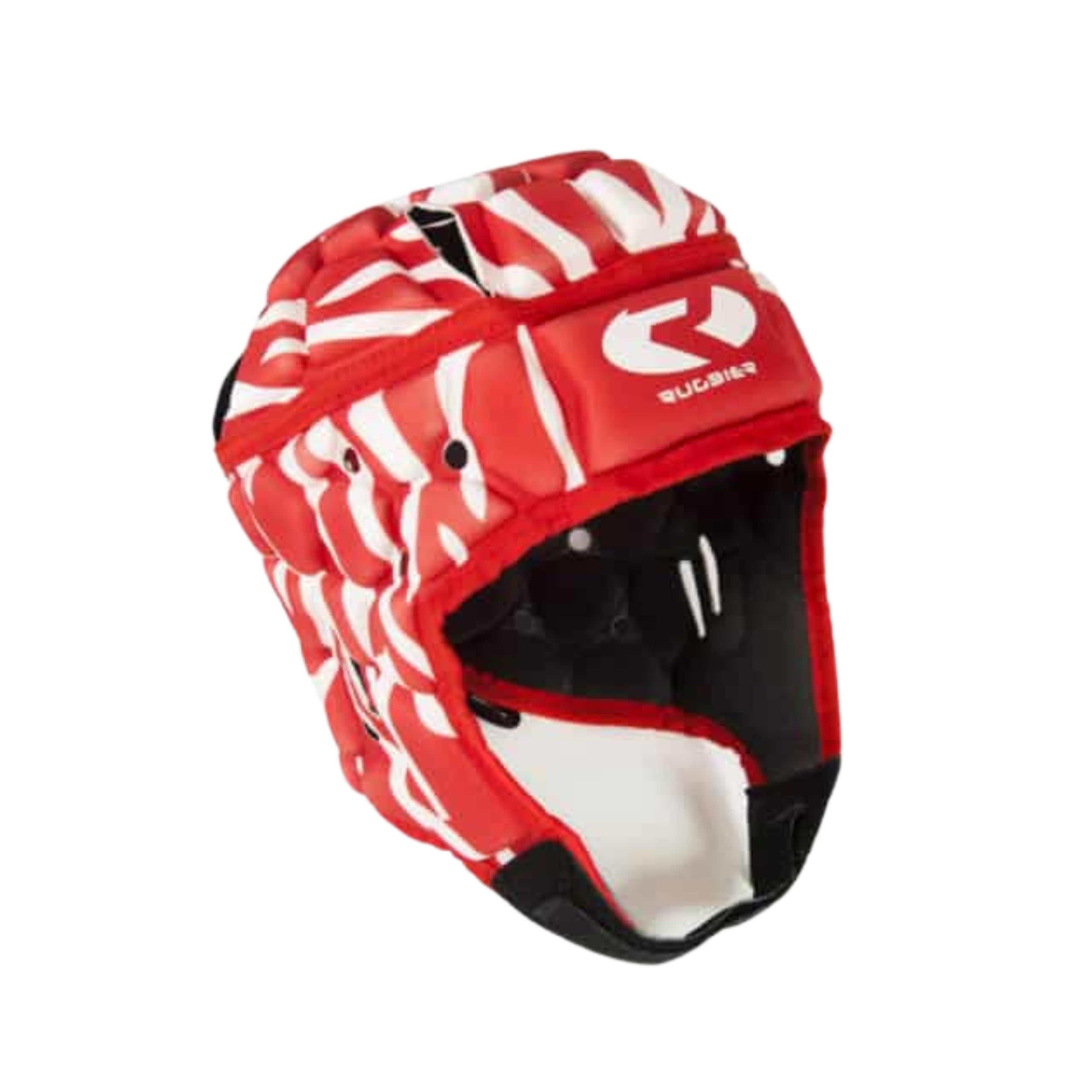 Casco de Rugby Profesional Air-Pro - Adultos y Jóvenes Unisex - Ajustable - Protector de Cabeza Acolchado - Modelo Tiger Rojo-Blanco