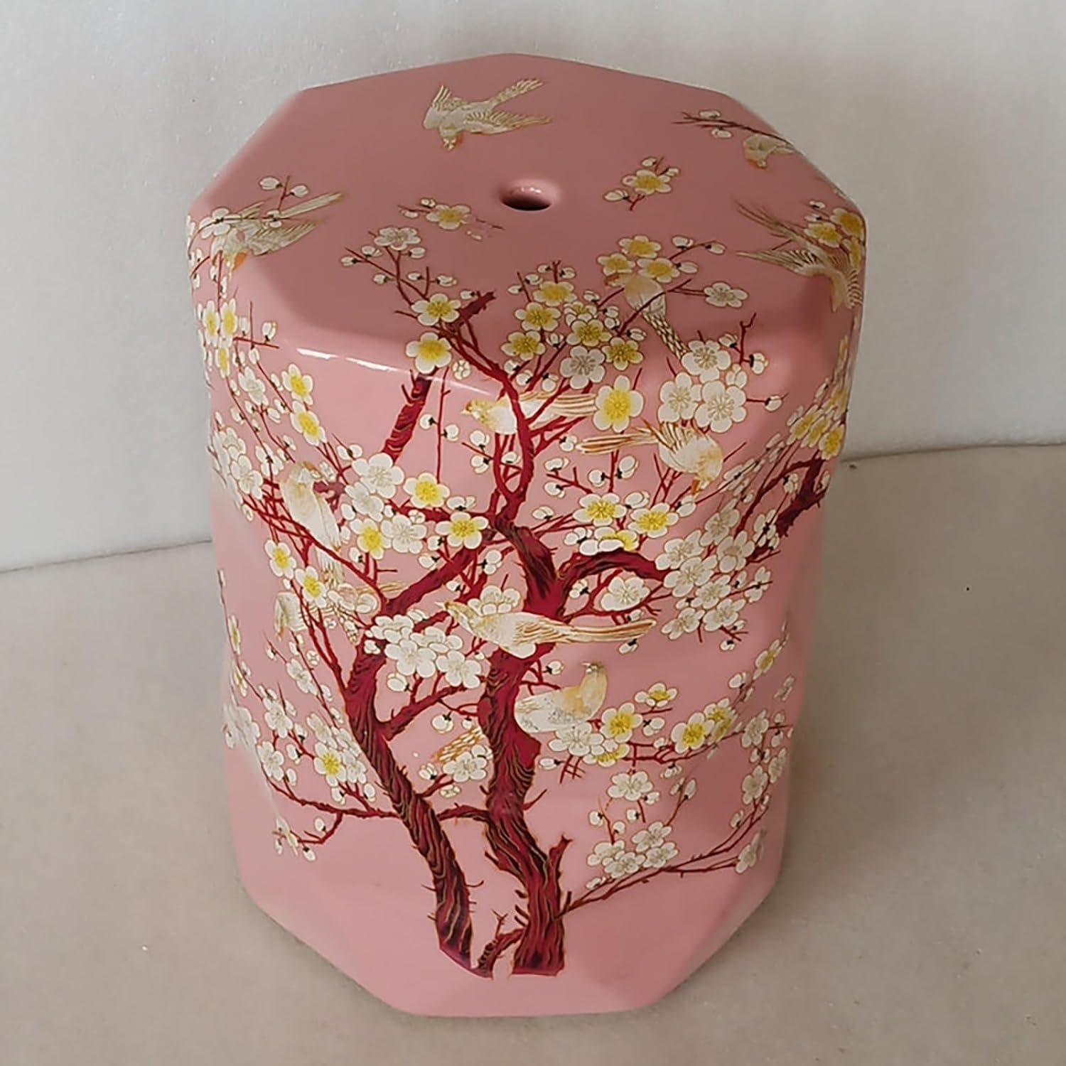 Ceramic Drum Garden Stool, Ceramic Stool, Decorative Ceramic Garden Stool, Decorative Garden Stools, Bird and Flower, Living Room, Bathroom, Garden Room, Patio(A)