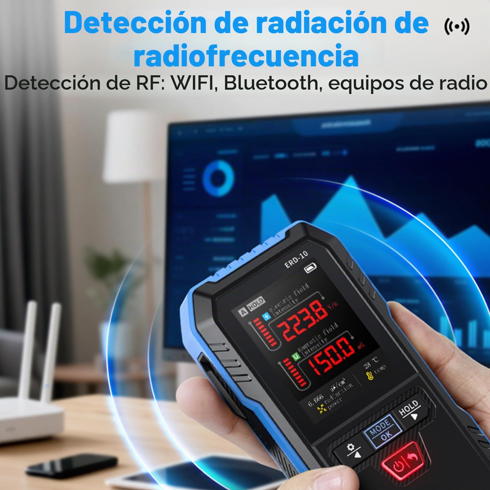 EMF Medidor radiacion electromagnetica 3 en 1 Medidor campo electromagnetico EF MF RF Alarma automática en caso de exceder la norma TFT Pantalla para el hogar, la habitación de los niños.