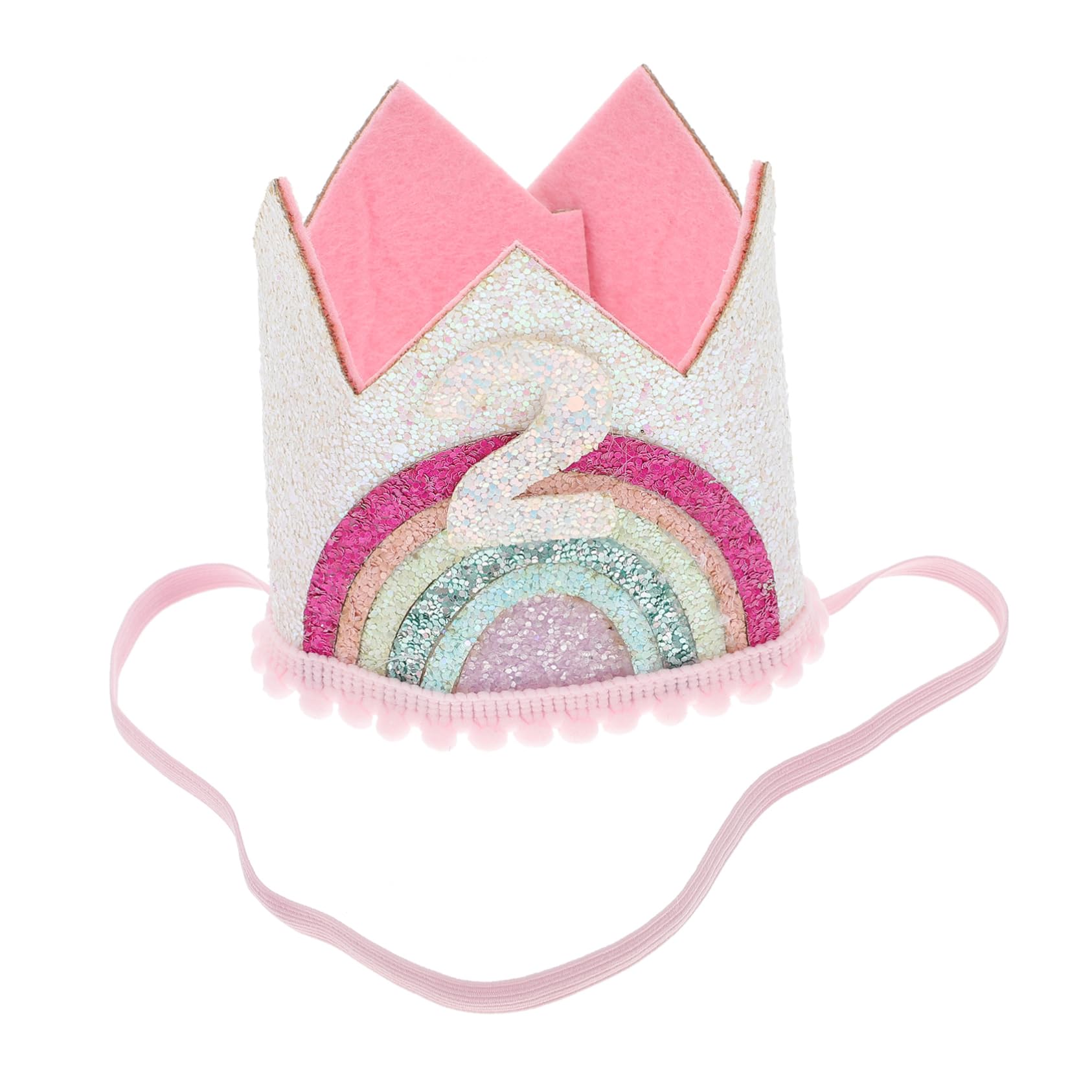 Entzückende Geburtstagshüte, Regenbogenkrone, Haarband, Partyzubehör für den ersten Geburtstag, Weiß und Regenbogen mit rosa Spitze, 2 stilvolle Designs für Foto-Requisiten