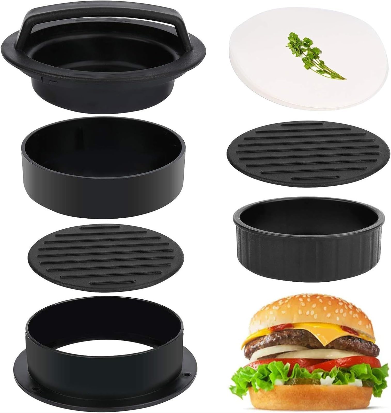 THE WHITE SHOP3 in 1 Stuffed Burger Press Patty Maker Rings Molds Kit, Non Stick Stuffer Hamburger Press Patty Maker - Sausage Patty Press for Slider/Pattie/Grilling