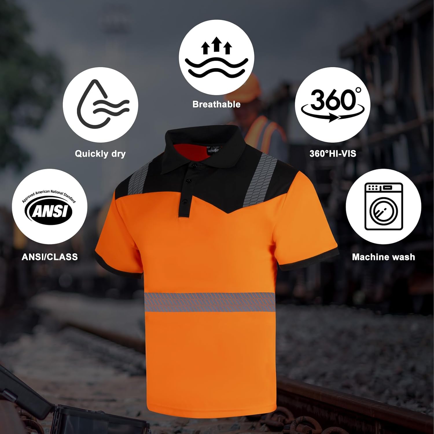 Hi Vis Safety Polo Shirts for Men 2 Pack Class 3 Reflective High Visibility Work Construction Short Sleeve T Shirts - Image 5