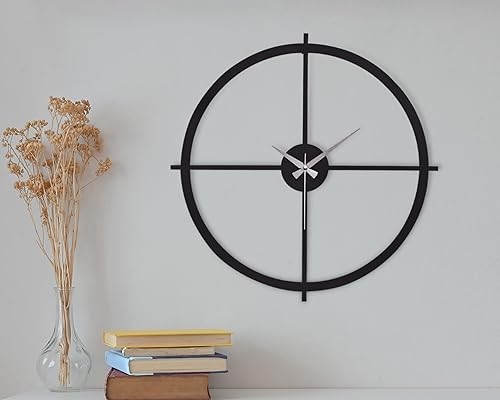 Miniatura 5 de Reloj de pared de metal de 20 pulgadas, redondo, silencioso, moderno, analógico, grande, funciona con pilas, reloj de pared para sala de estar, Negro