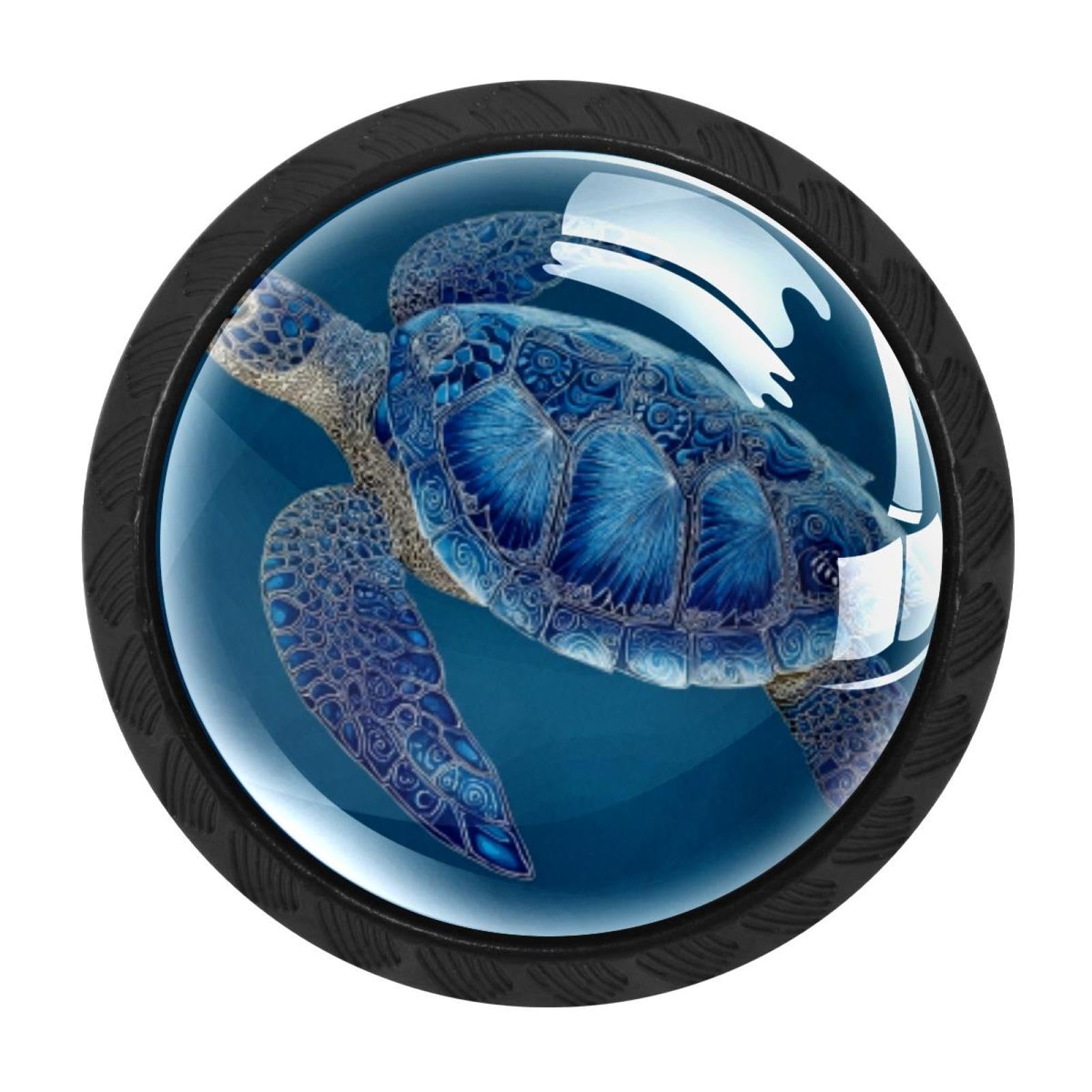 CHENZZZZ 4 Pieces Sea Turtle Blue Background Drawer Knobs, 35mm Black Cabinet Knobs, Drawer Pulls and Knobs, Dresser Drawer Knobs, Cabinet Hardware Kitchen Cabinet Knobs