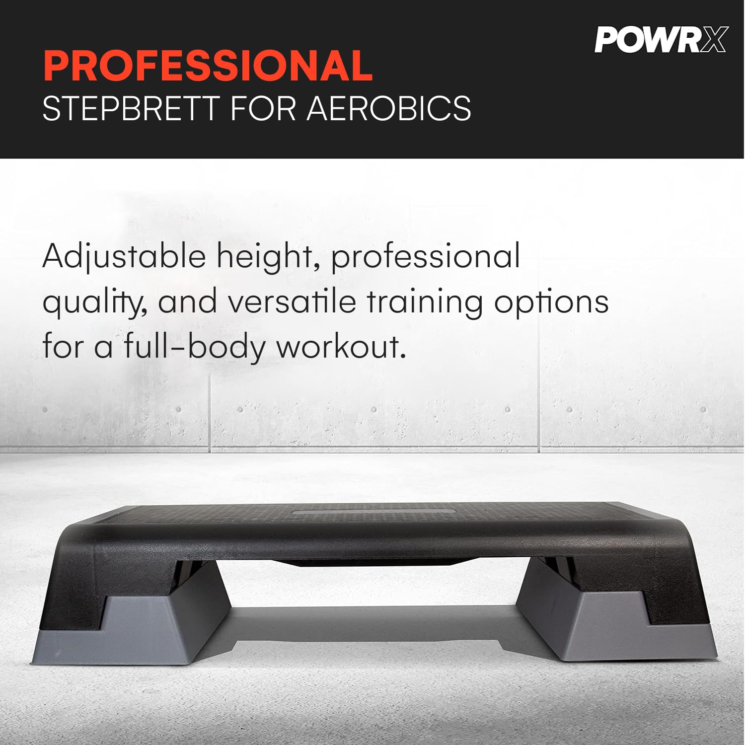 POWRX Aerobics Professional Fitness Stepper (89 x 34 cm) | Stepper Training zu Hause oder im Fitnessstudio | Höhenverstellbar | rutschfeste Oberfläche