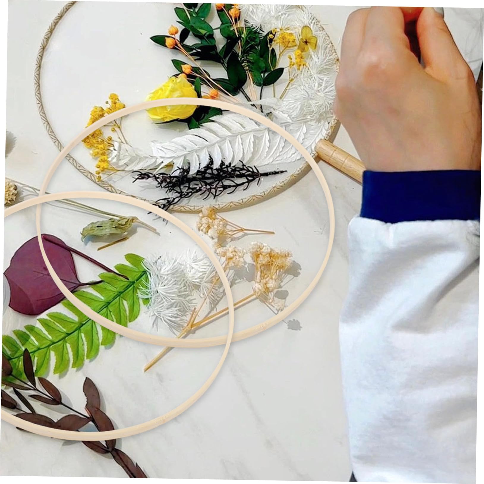 Anillos de Bambú Beige para Manualidades 40 Cm 10piezas, Diseño Ligero y Mantiene Forma, Ideales para Decoración Festiva y Colgantes de Macramé