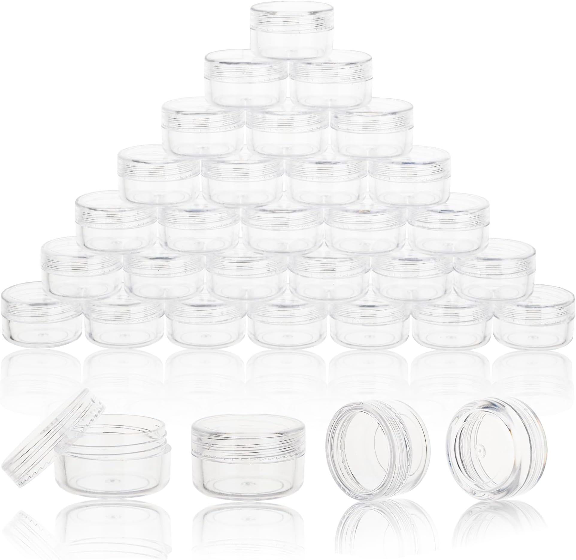 100 Count 3 Gram Sample Containers, Clear Lip Balm Containers with Lids, Small Plastic Sample Jars with 8 Mini Spoons, 100pcs Labels (Clear Lid)