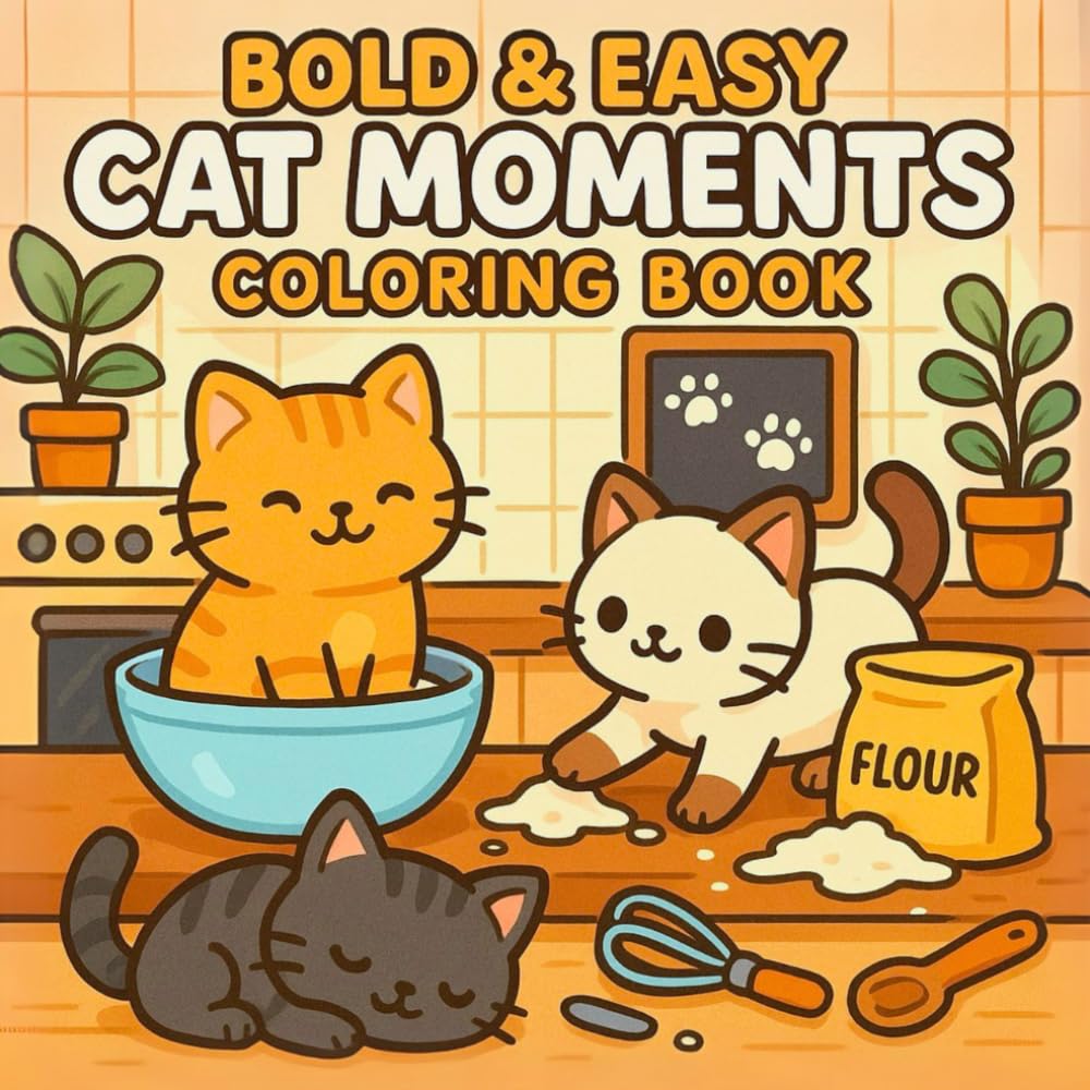 Bold & Easy Cat Moments Colouring Book: Cute & Funny Moments For Adults And Kids