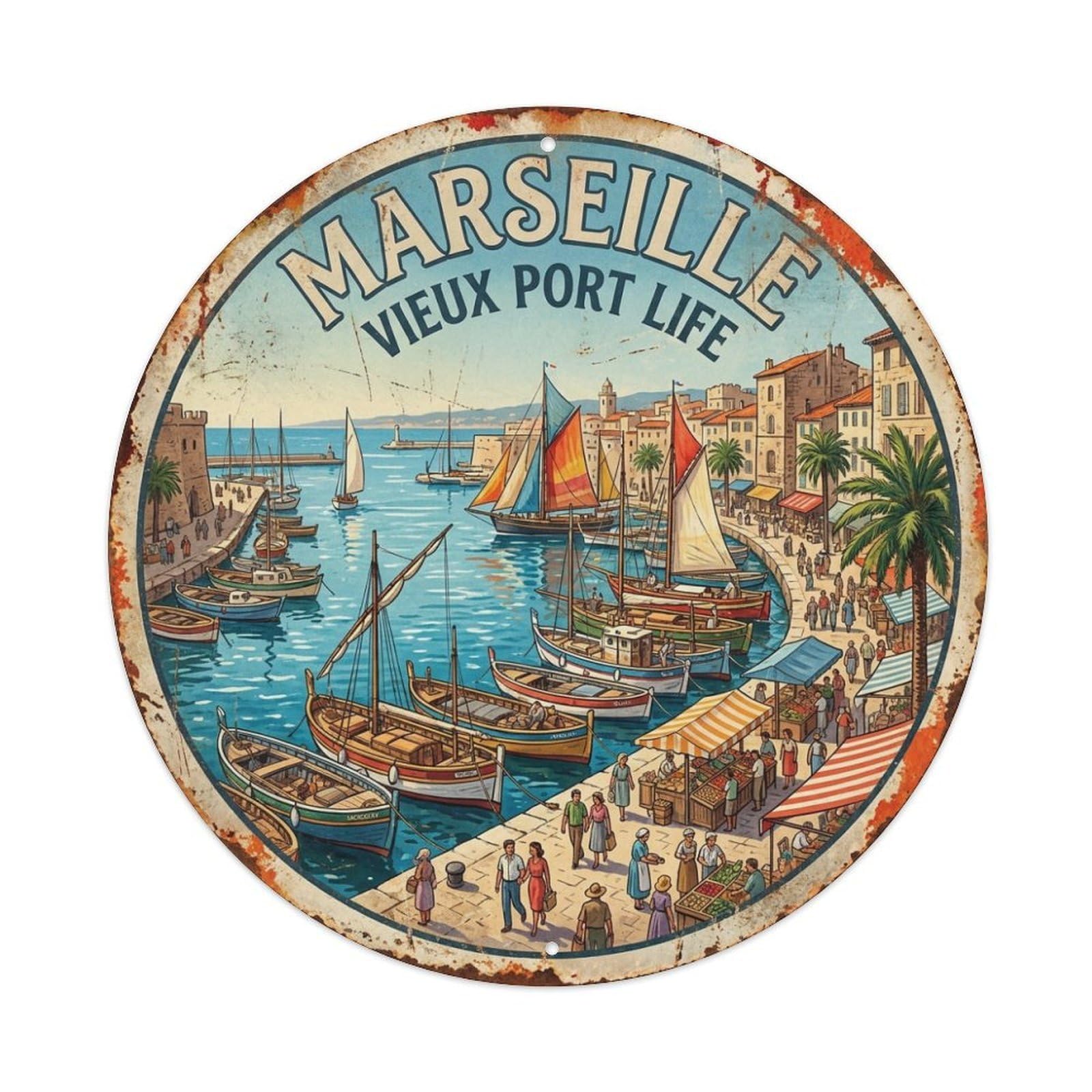 Vieux Port Marseille Life Waterfront View Metal Tin Sign