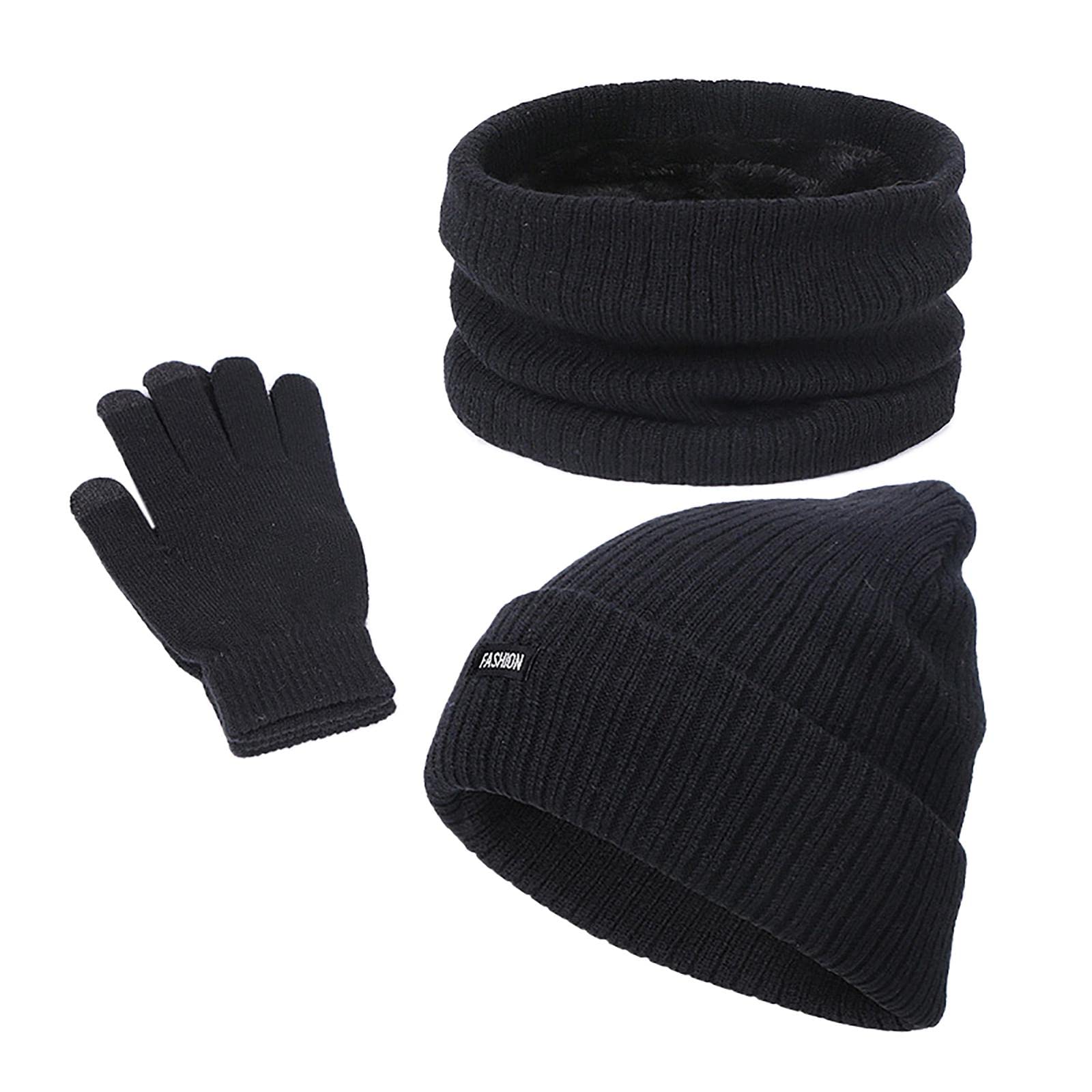 Beanie Hat Scarf Gloves Set Warm Soft Cotton For Ski Cycling Fishing Black | Mens Accessories | Hats-image-18