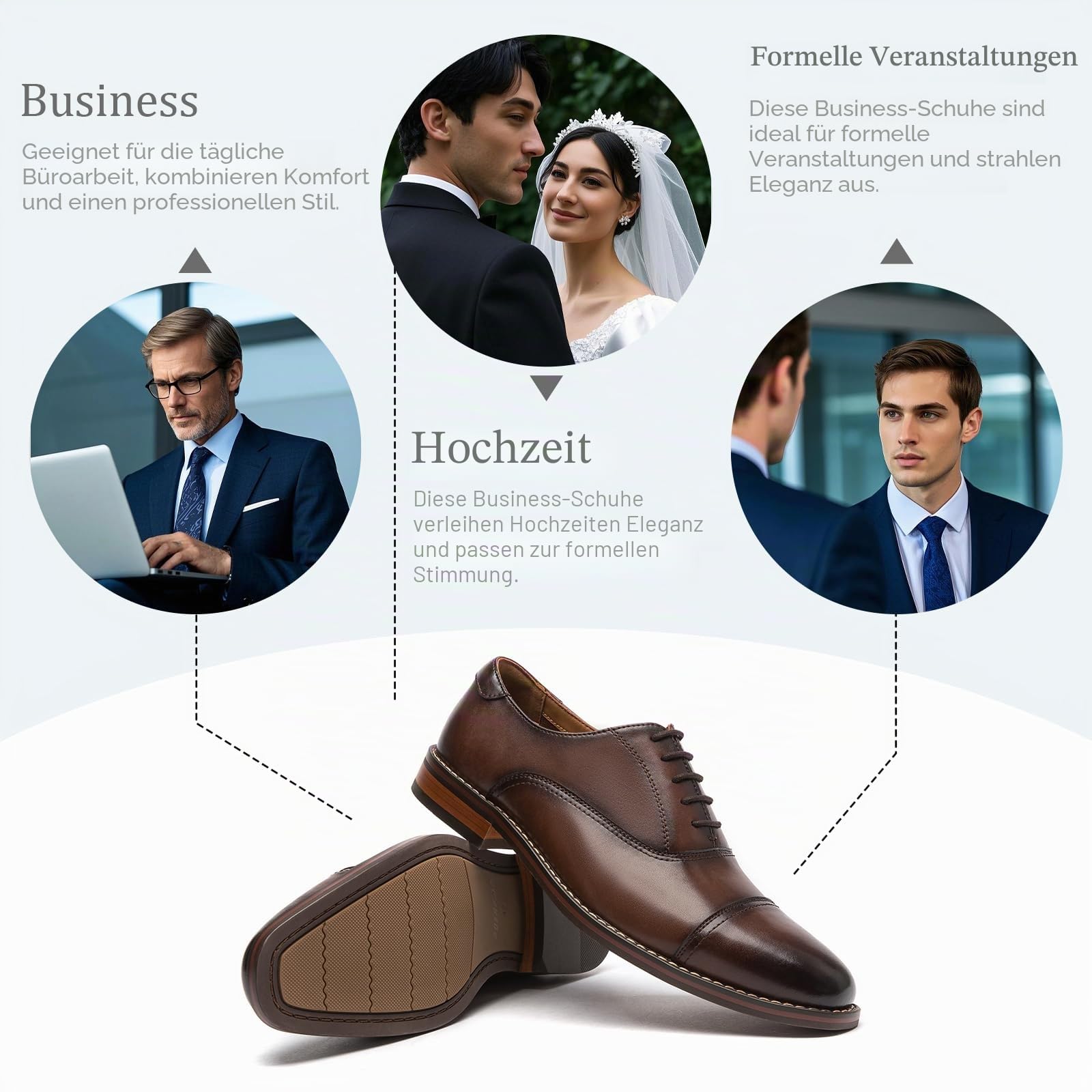 Poerkan Herren Business Schuhe, Komfortable Klassische Schnürschuhe, Hohe Qualität, Vielzweckige Elegante Schwarz, Braun