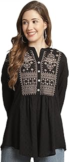 Women's Cotton Relaxed Fit Short Embroide Flare Style Kurti - 63% OFF Deal at ₹648 on Amazon | Valzo