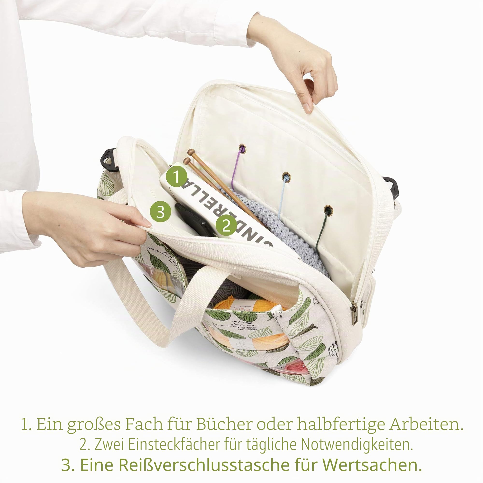 Lavievert Strick-Einkaufstasche Garn-Aufbewahrungstasche zum Tragen von Projekten, Stricknadeln, Häkelnadeln und anderem Zubehöredles