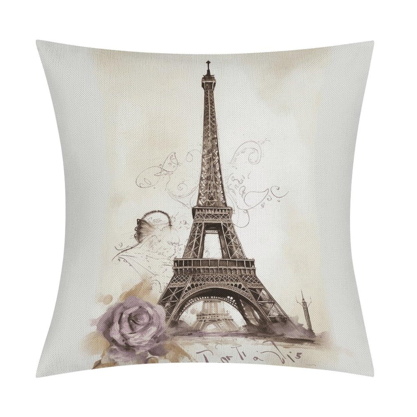 Fodpand Style Eiffel Tower Pillow Covers 18X18 Inch, Pillow Cases Boho Farmhouse, Throw Pillow Covers For Couch Sofa Bed Spring Home Decor