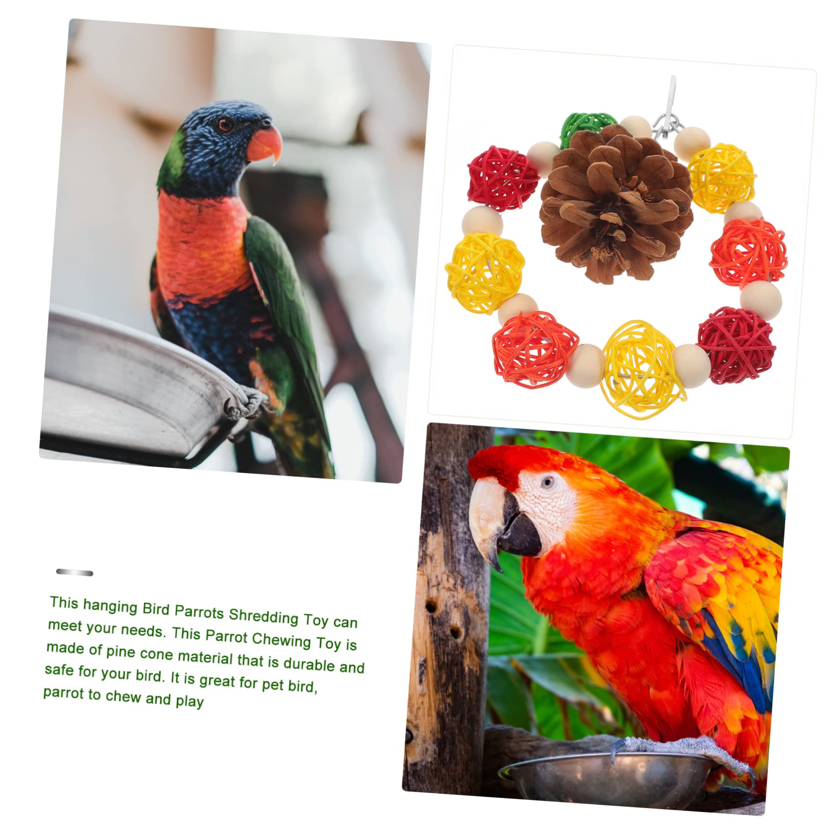 BESPORTBLE 5pièces Jouet à Mâcher pour Oiseaux Pin Et Rattan Jouet Suspendu pour Perruche Et Perroquet pour Petits Animaux