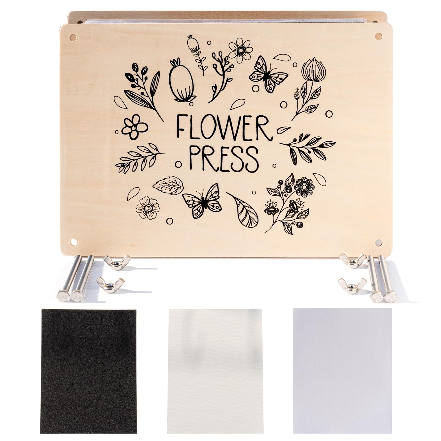 v2croft Large Professional Flower Press Kit, DIY Wood Flower Leaf Plant Press Kit, Flower Pressing Kit for Making Dried Flower & Press Flowers Arts, Adults Crafts Lovers (11.8 x 8.27 inch)