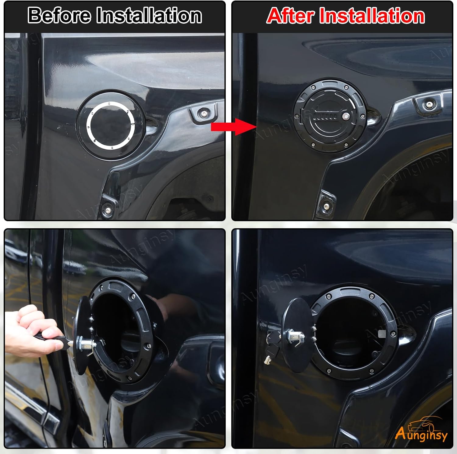 Aunginsy Car Fuel Tank Cap Replacement Anti-theft Lock Cap Compatible with Toyota Tundra 2007-2021 Door Fuel Tank Cover W/Lock Gas Cap Tank Trim Cover Fuel Filler Door Protector Accessories,Mech Style