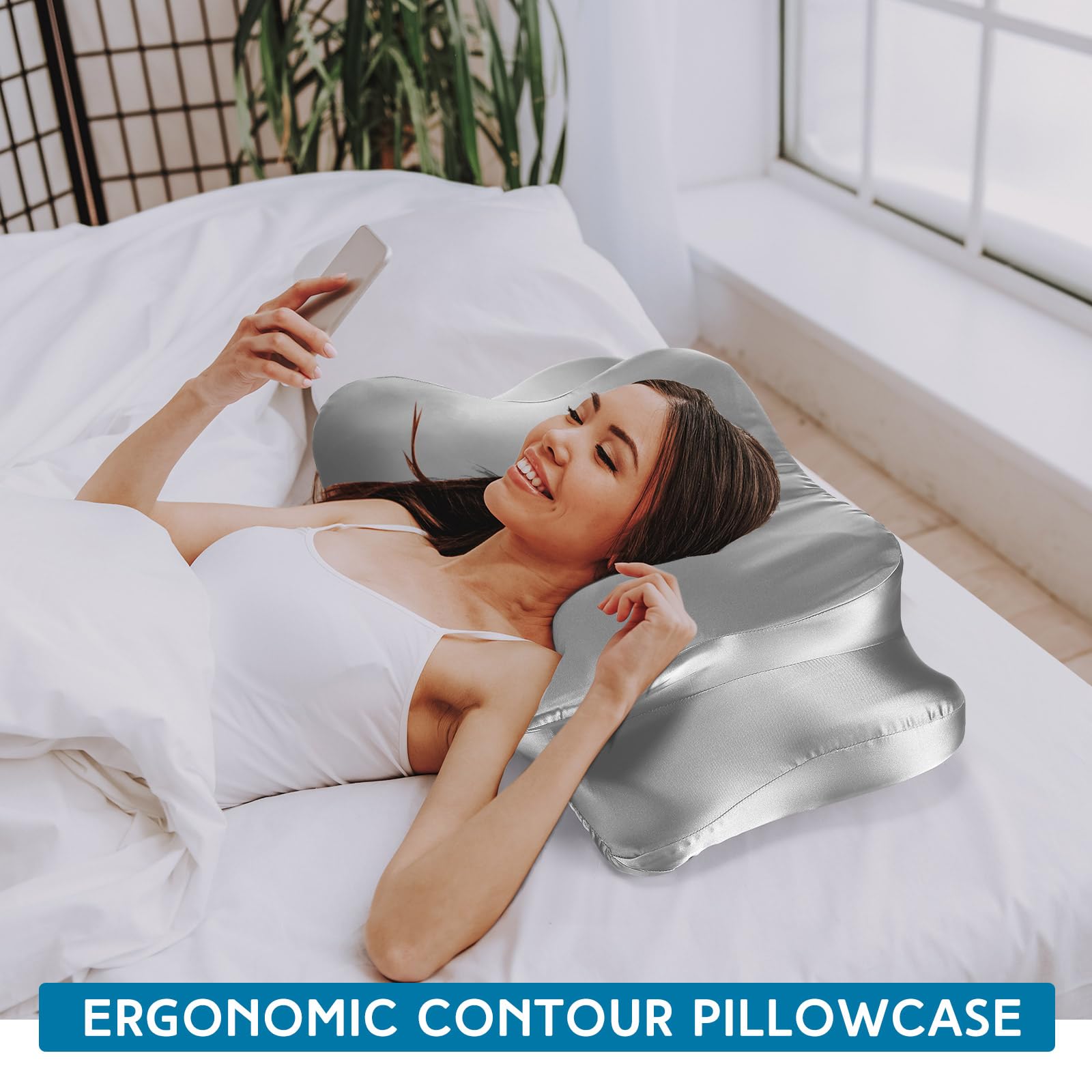 Satin Pillowcase For Contour Memory Foam Pillows – 20" X 12.6" X 4.1"/3.2" Grey Case With Envelope Closure - View #11