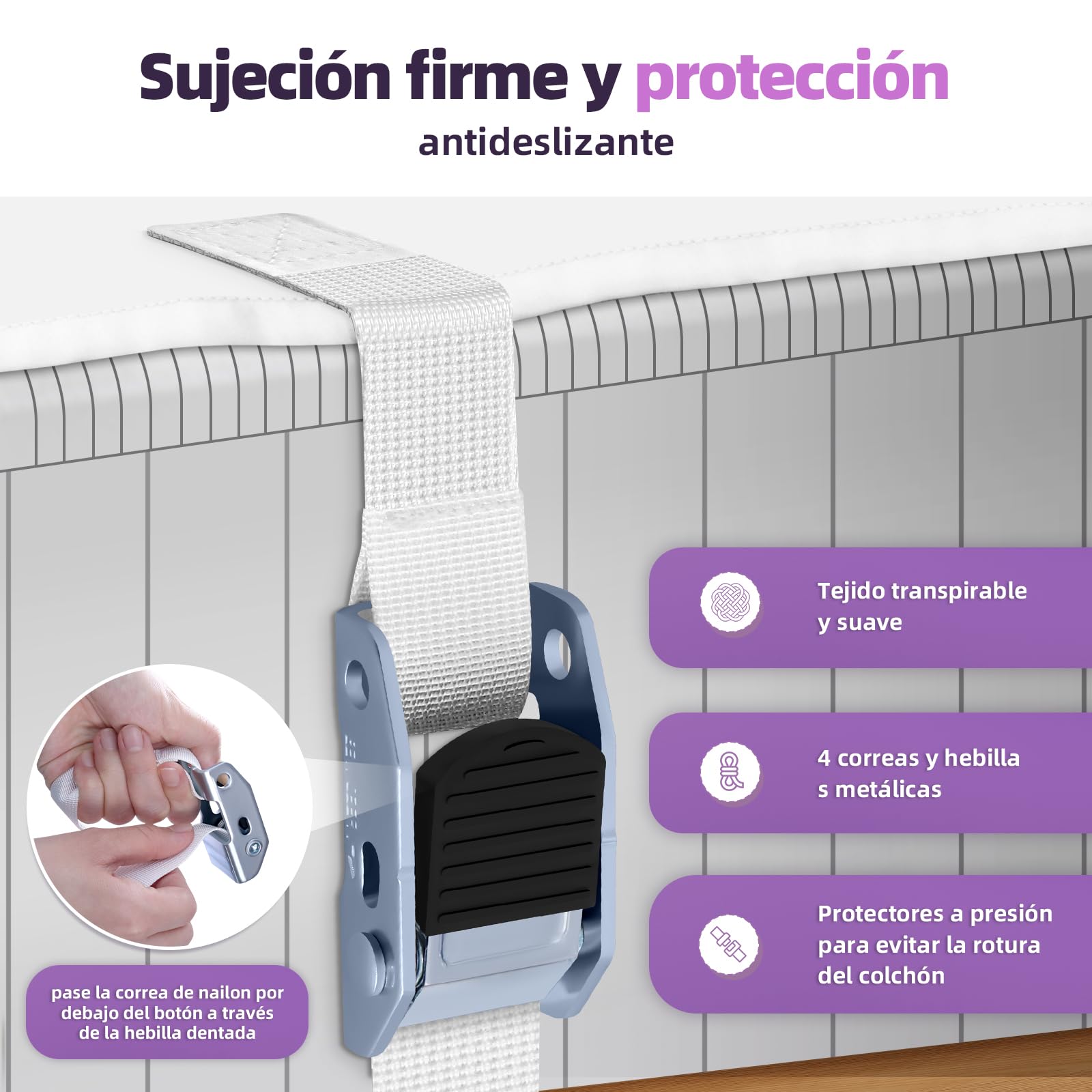 Cubierta de cama 140-240 cm, 4 correas de metal, elimina el agujero, conector parejas/familias