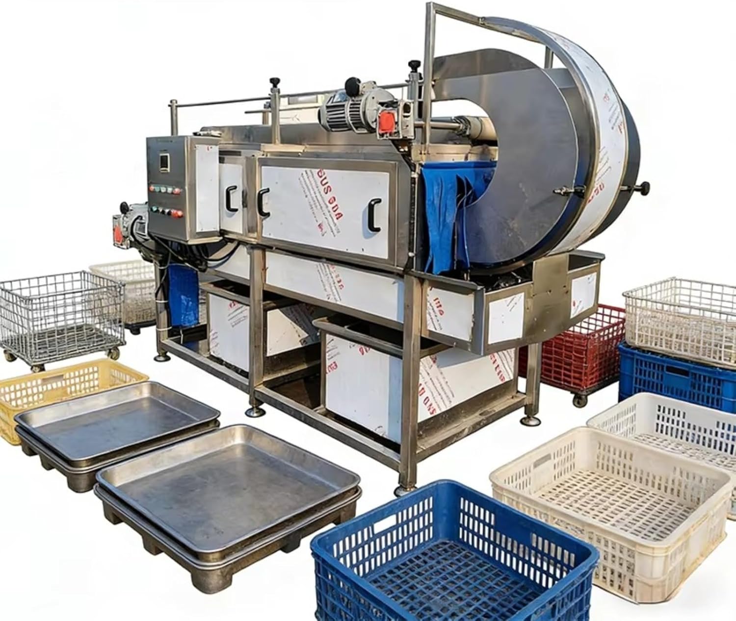 Commercial Crate Washing Machine, 2-4 Stage Adjustable Cleaning System for Supermarket Reusable Plastic Baskets