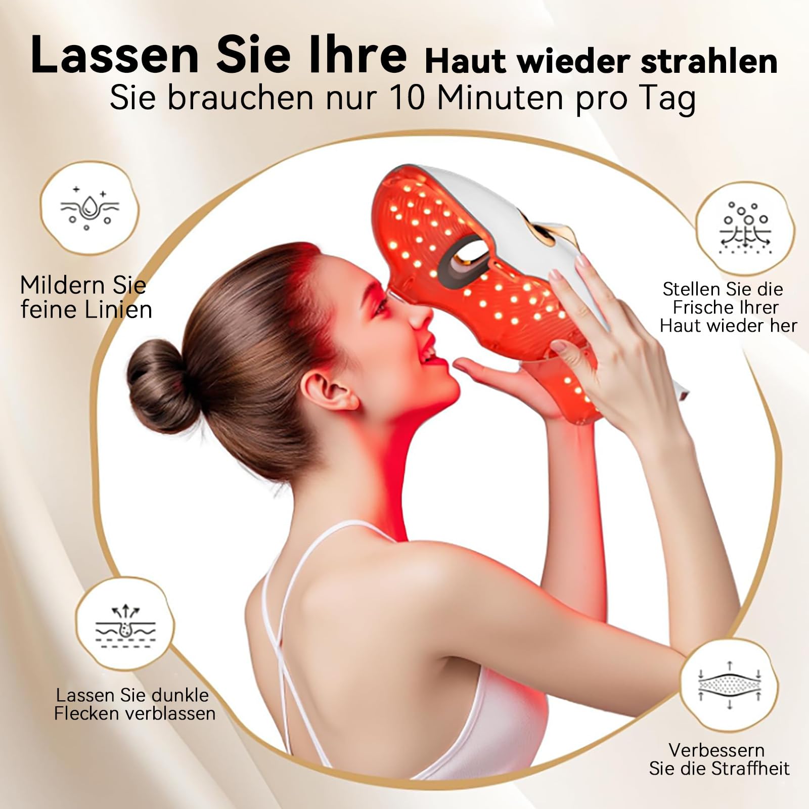 LED Gesichtsmaske –7 Farben Rotlicht & Nahinfrarotlicht, Anti-Aging Led LED Maske & Neck lichttherapie, 120pcs LED, Hard Shell/USB-C, Fernbedienung