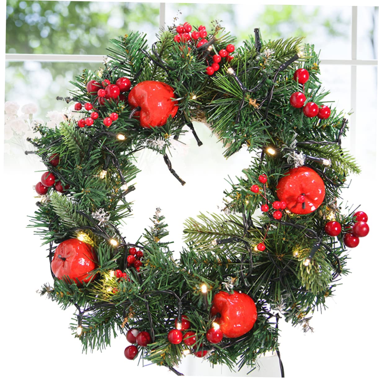 ABOOFAN 2 Pièces Couronne De Guirlande De Noël Couronne De Noël avec Lumière Couronne De Baies Artificielle Couronne De Porte De Guirlande Lumineuse avec des Lumières