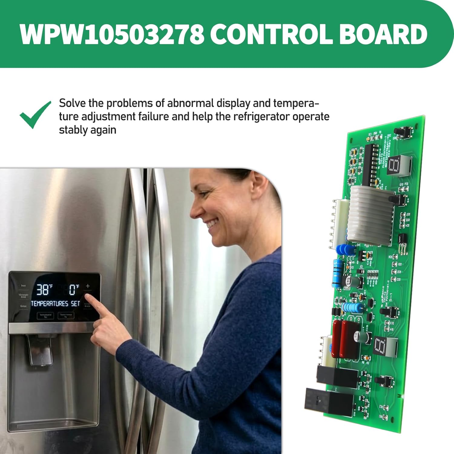 WPW10503278 W10503278 Refrigerator Control Jazz Board for Whirlpool Maytag KitchenAid Kenmore Amana Ikea Inglis Jenn-Air Refrigerator,Replace W10165748 12784415V 8208187 12002339 12002445