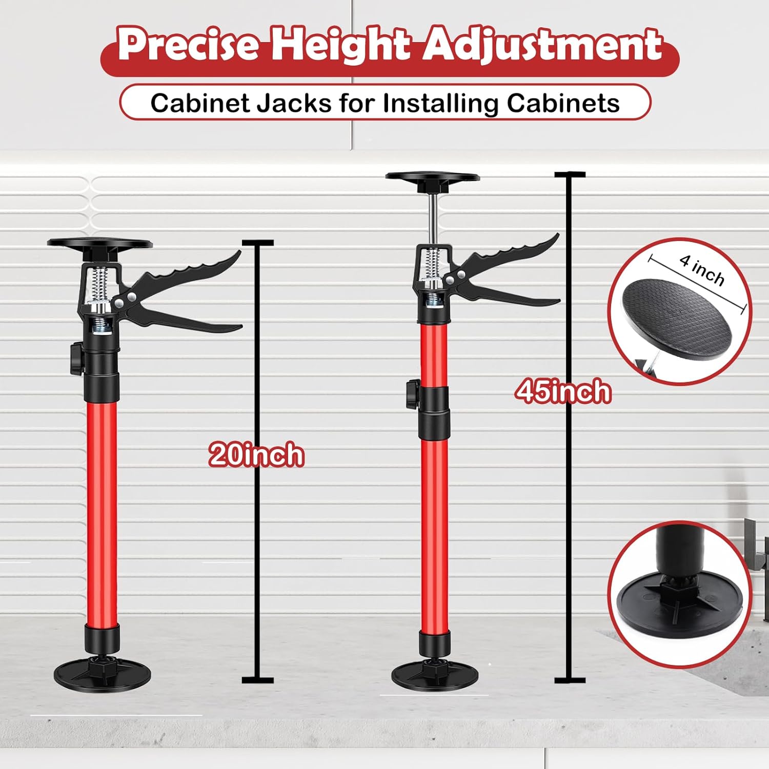 2 Pack Cabinet Jacks for Installing Cabinets, 20" to 45" Adjustable Third Hand Support Pole, Telescopic Cabinet Lift Jack for Drywall, 220 LB Capacity (20" to 45")