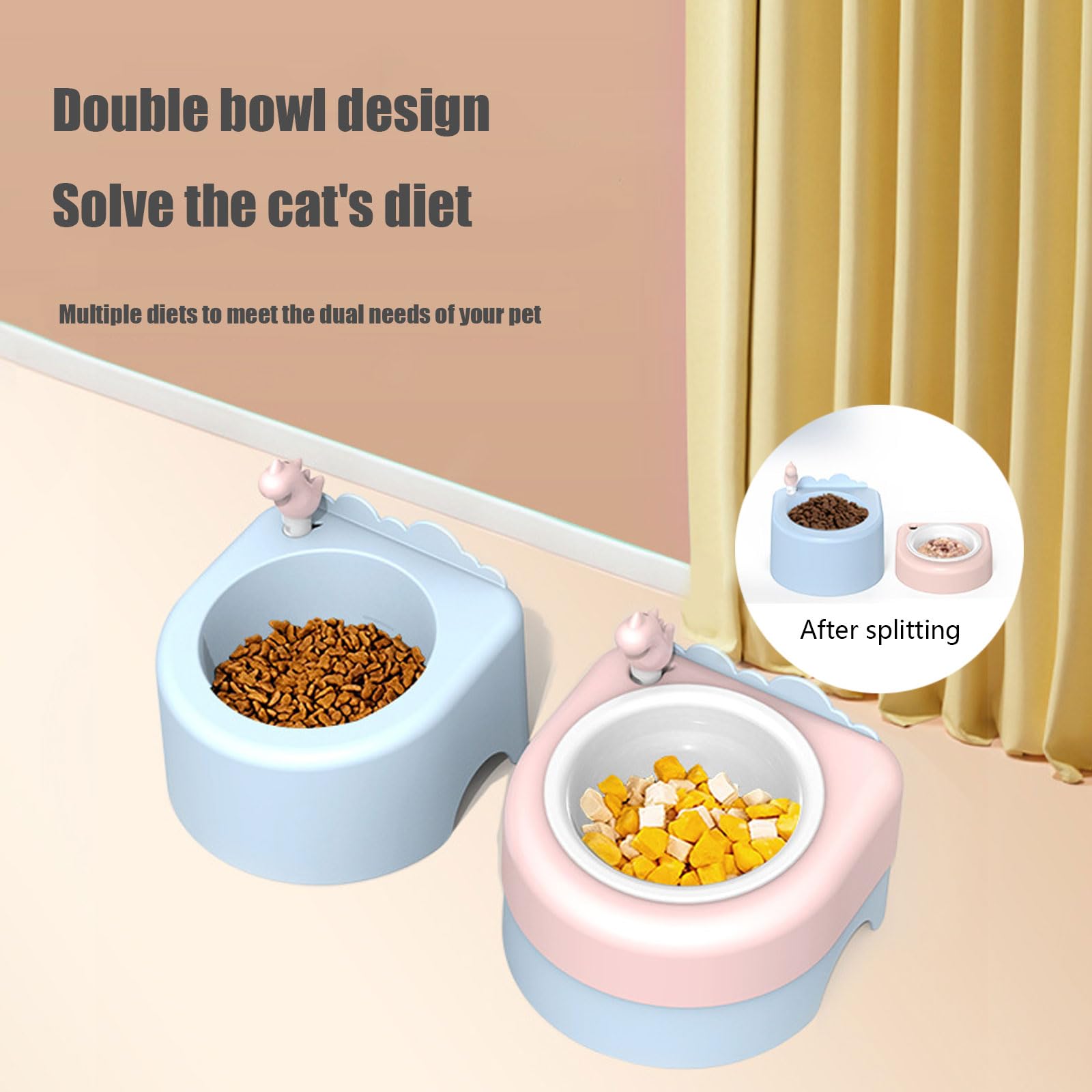 Comedero de cerámica for Gatos y Perros pequeños, Color Amarillo. Protege la Columna Vertebral