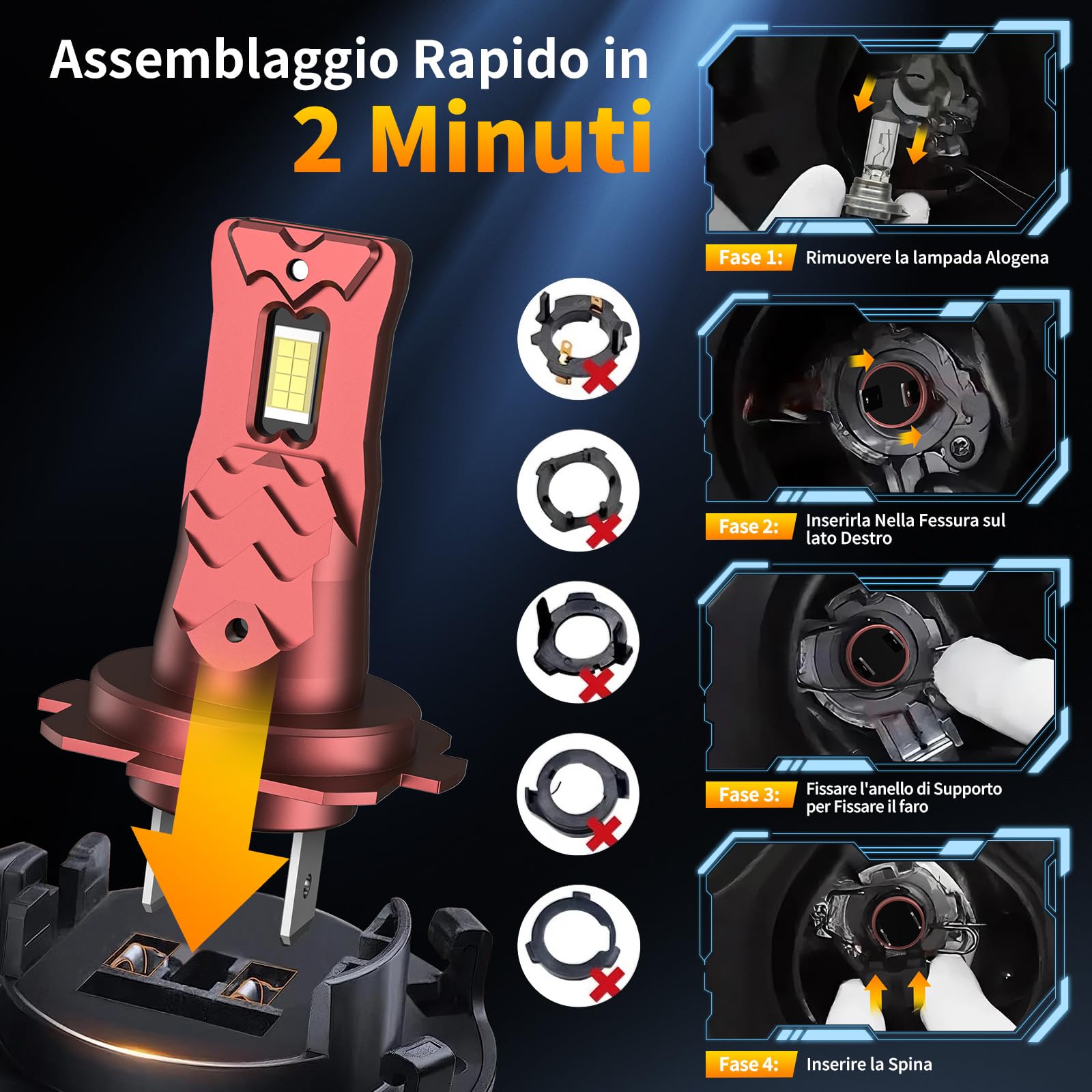 Lampadina H7 LED, 36000 Lumen, Luce Bianca Fredda 6500K,Luminosità Aumentata dell' 800%, Sostituzione 1:1 Delle Lampadine Alogene,Impermeabile IP68, Compatibilità al 99%, Durata di 90000 ore