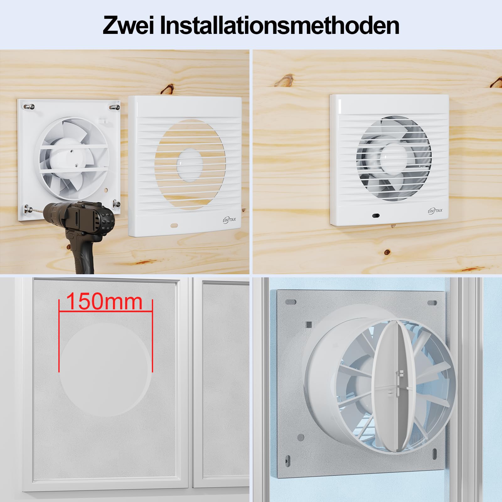 Badlüfter 150mm Abluftventilator Küche, 320m³/h IPX2 Wasserdicht Badlüfter mit Rückstauklappe,für Bad Küche Schlafzimmer Garage（weiß）